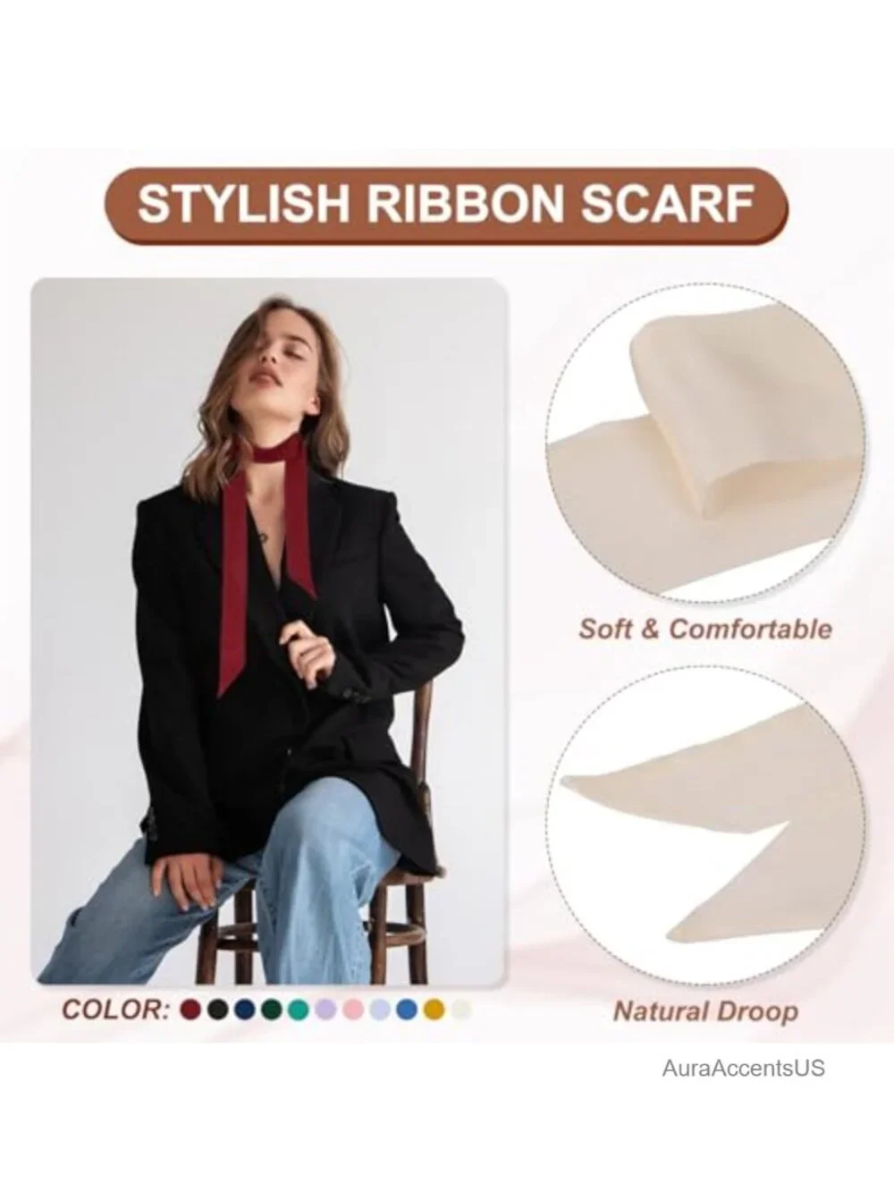 Silk Skinny Scarf Extra Long Ribbon Neckerchief Versatile Sash Headband Women